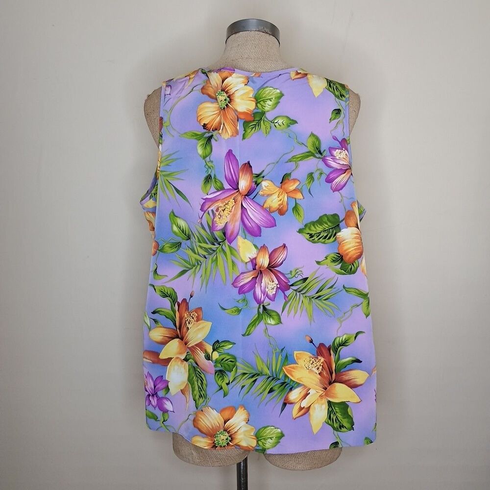 Vintage Maggie Sweet Blouse Womens Plus Size 1X Colorful Purple Hawaiian 80s USA - Picture 3 of 9